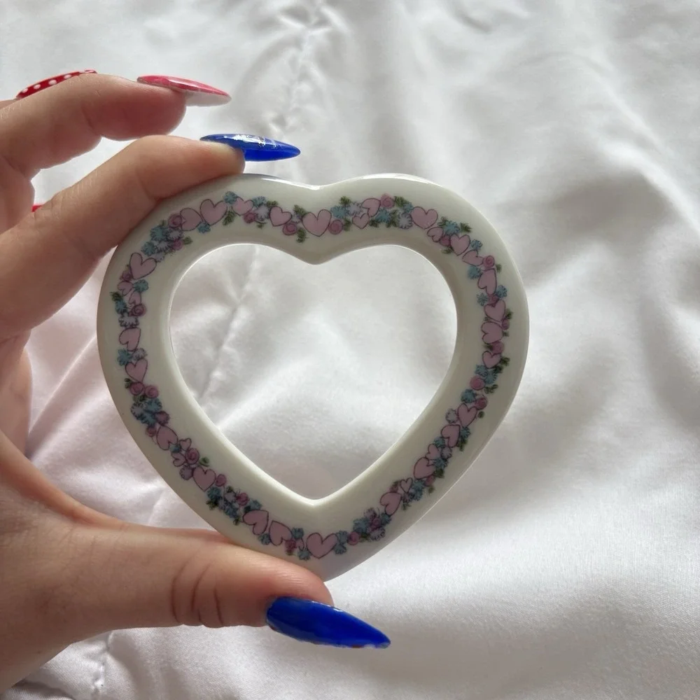 Vintage Enesco Heart Shaped Trinket Box Floral 1990 Y2K Dainty Feminine Romantic
